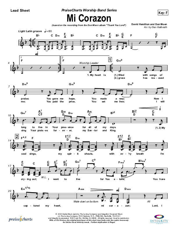 Mi Corazon Lead Sheet (Don Moen)