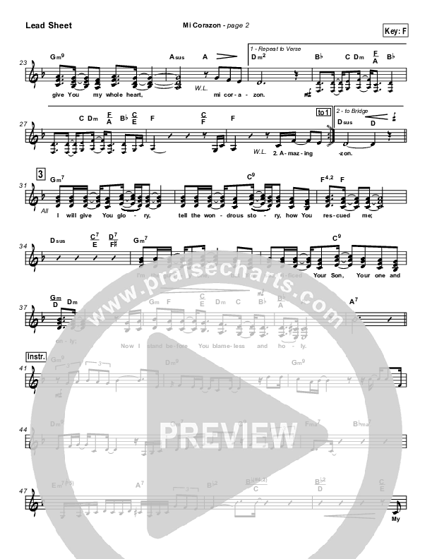 Mi Corazon Lead Sheet (Don Moen)