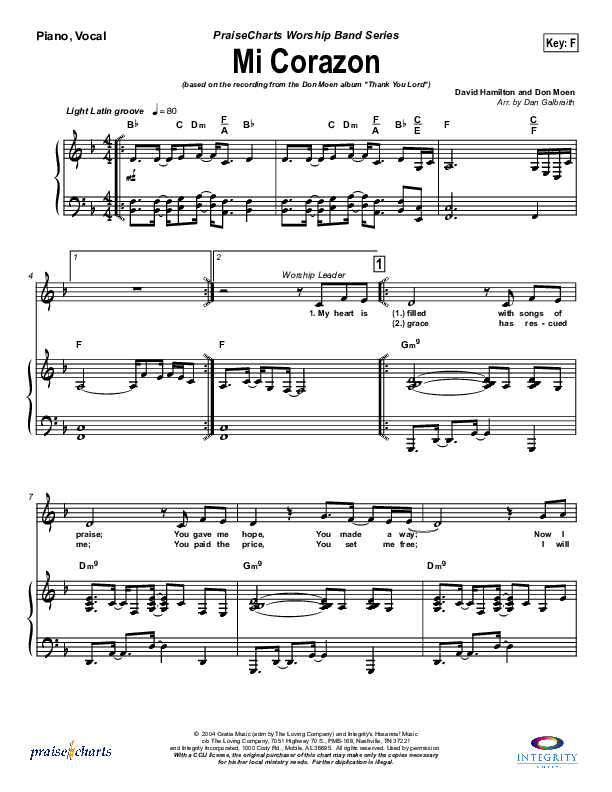 Mi Corazon Piano/Vocal & Lead (Don Moen)