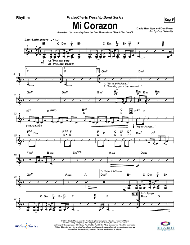 Mi Corazon Rhythm Chart (Don Moen)