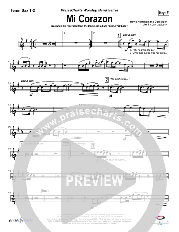Mi Corazon Tenor Sax 1/2 (Don Moen)