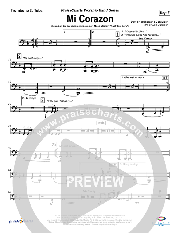 Mi Corazon Trombone 3/Tuba (Don Moen)