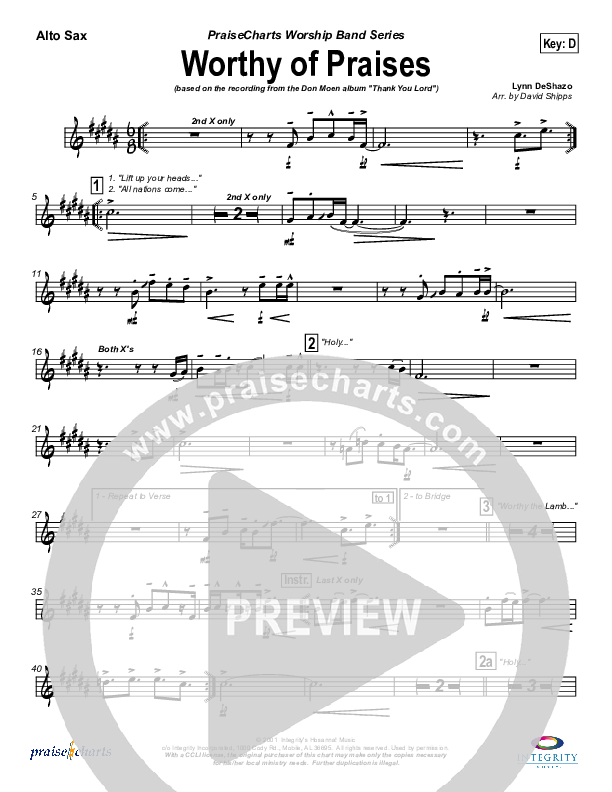 Worthy of Praises Alto Sax (Lynn DeShazo)