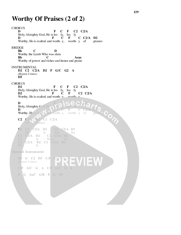 Worthy of Praises Chords & Lyrics (Lynn DeShazo)