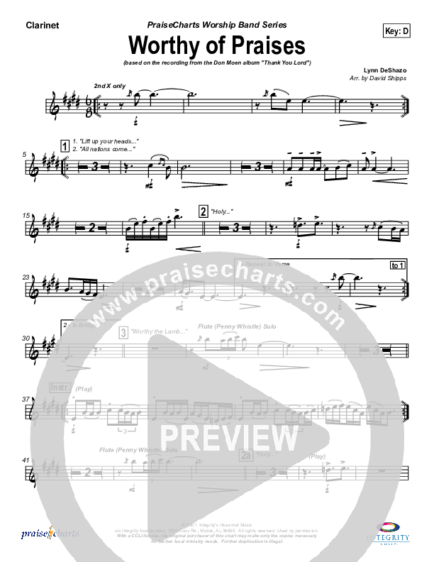 Worthy of Praises Clarinet (Lynn DeShazo)