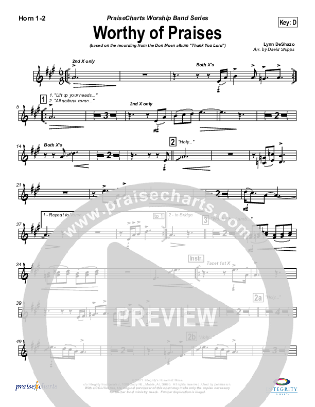 Worthy of Praises French Horn 1/2 (Lynn DeShazo)