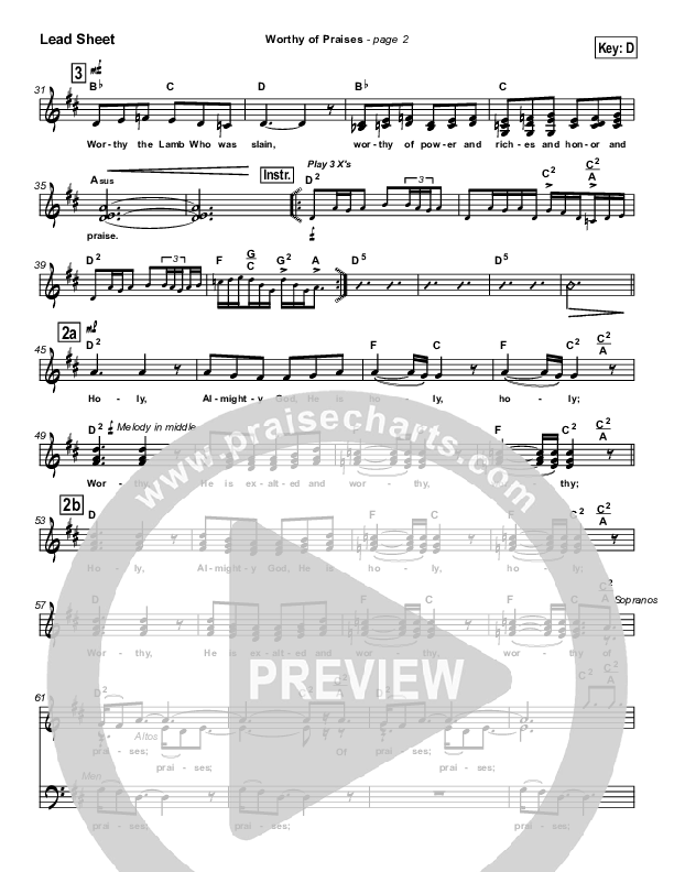 Worthy of Praises Lead Sheet (Lynn DeShazo)