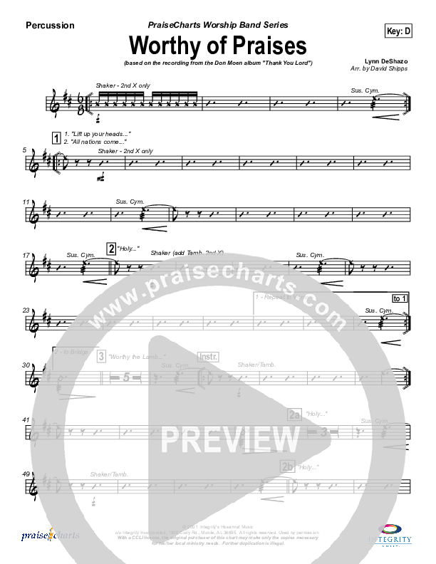 Worthy of Praises Percussion (Lynn DeShazo)