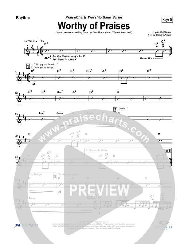 Worthy of Praises Rhythm Chart (Lynn DeShazo)