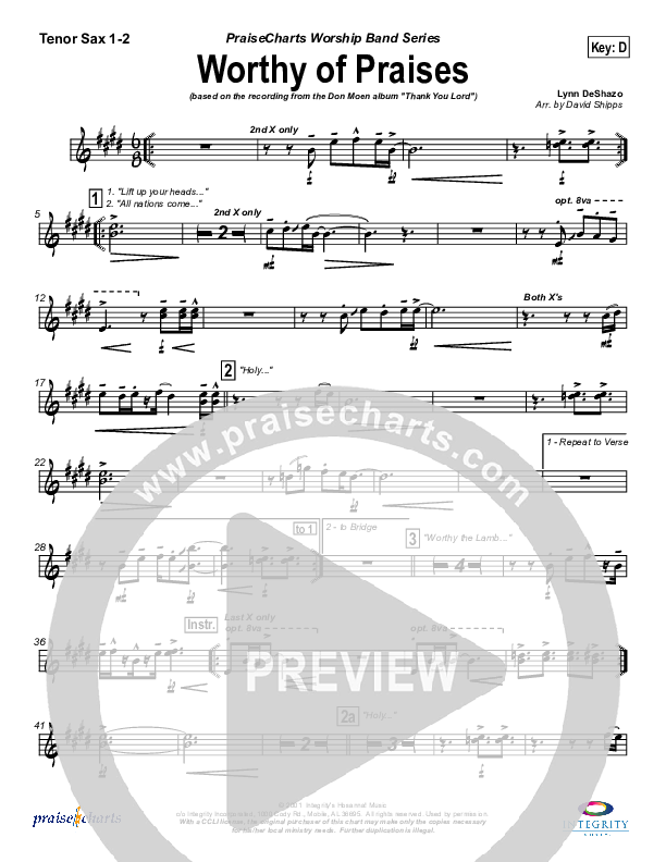 Worthy of Praises Tenor Sax 1/2 (Lynn DeShazo)