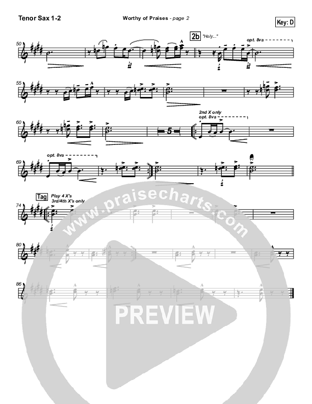 Worthy of Praises Tenor Sax 1/2 (Lynn DeShazo)