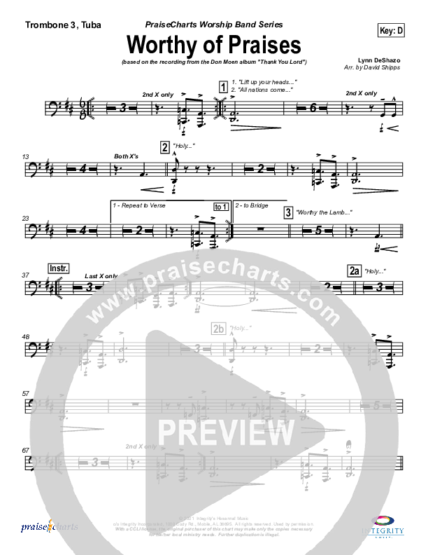 Worthy of Praises Trombone 3/Tuba (Lynn DeShazo)