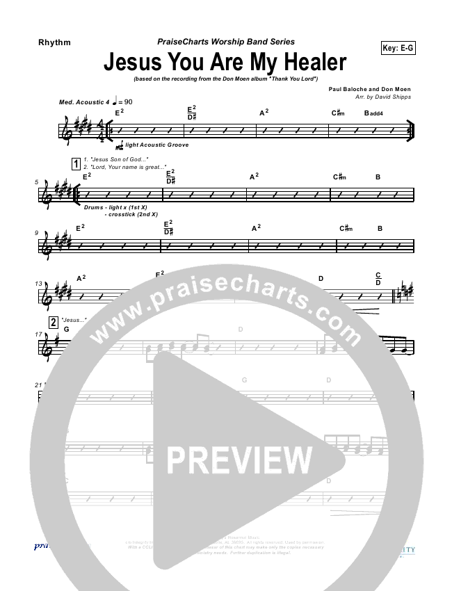 Jesus You Are My Healer Rhythm Acoustic Guitar Chart Don Moen Praisecharts praisecharts