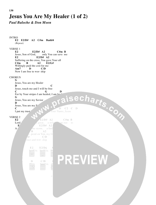 Jesus You Are My Healer Chords Don Moen Praisecharts my healer chords don moen