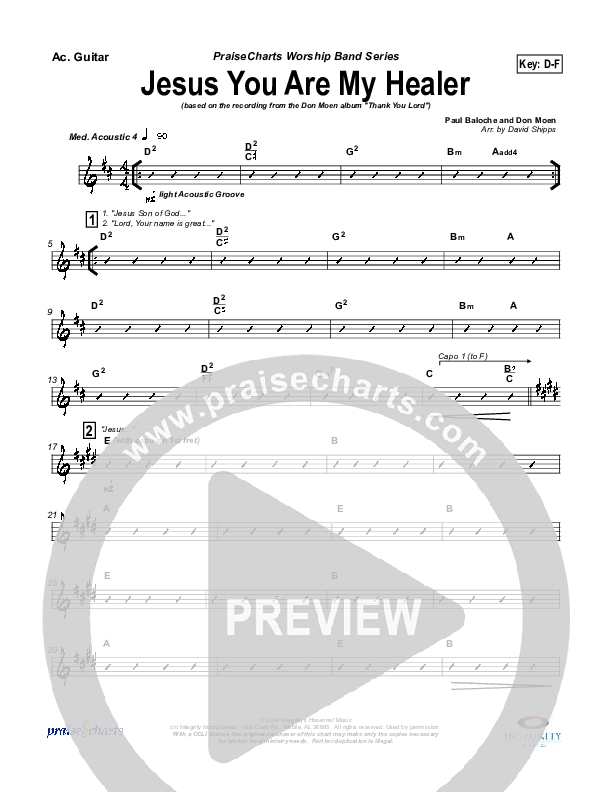Jesus You Are My Healer Rhythm Chart (Don Moen)