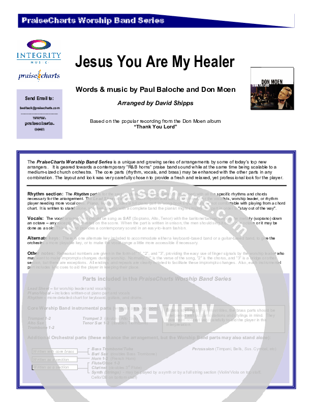 Jesus You Are My Healer Cover Sheet (Don Moen)