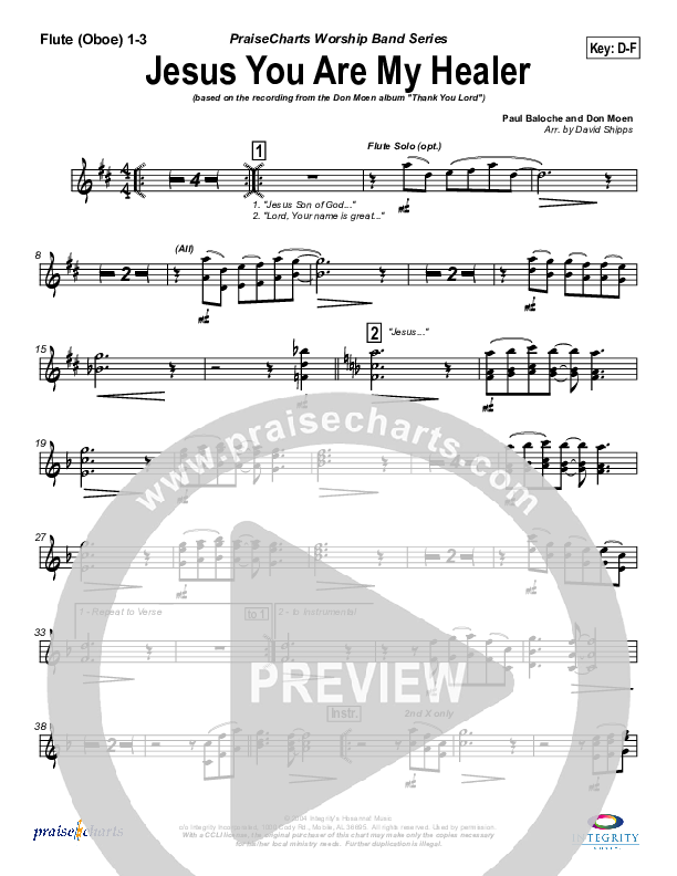 Jesus You Are My Healer Flute/Oboe 1/2/3 (Don Moen)