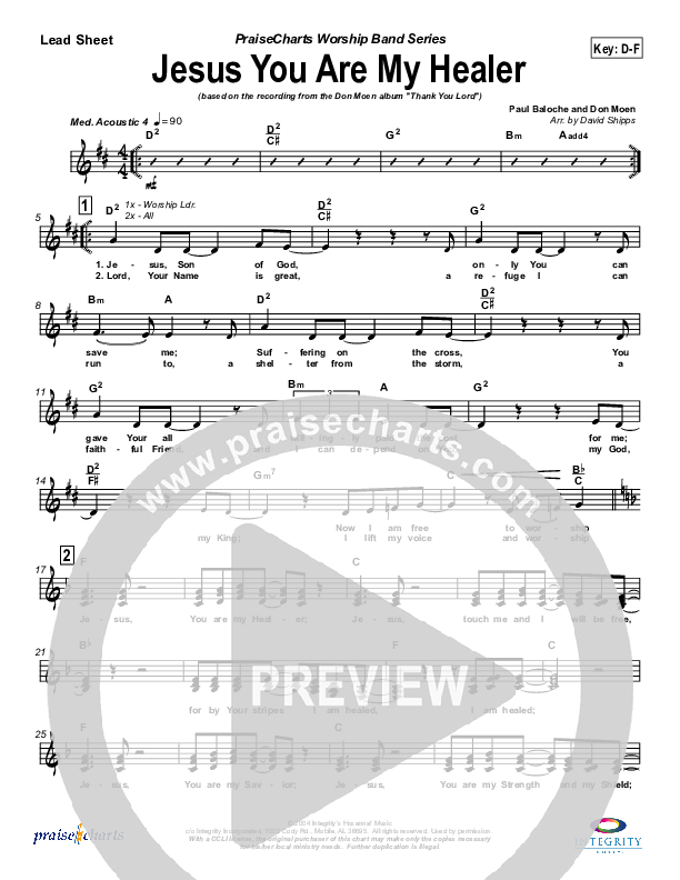 Jesus You Are My Healer Lead Sheet (Don Moen)