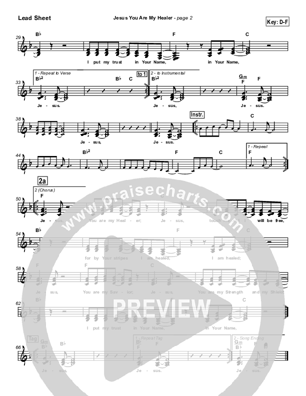 Jesus You Are My Healer Lead Sheet (Don Moen)
