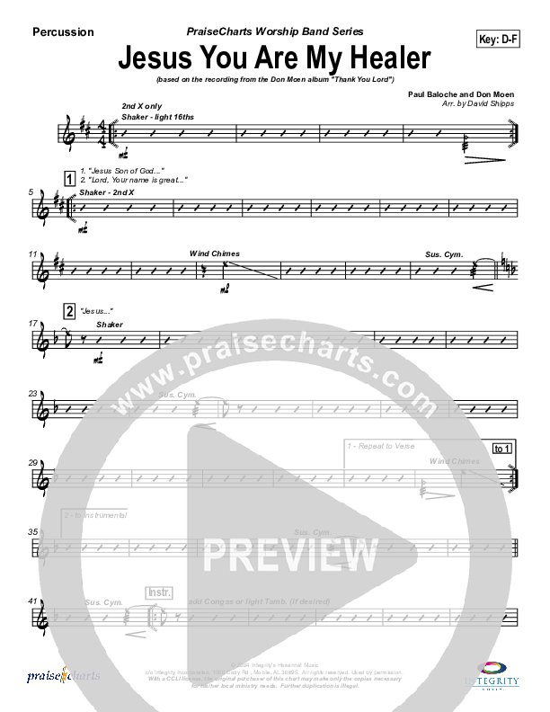 Jesus You Are My Healer Percussion (Don Moen)