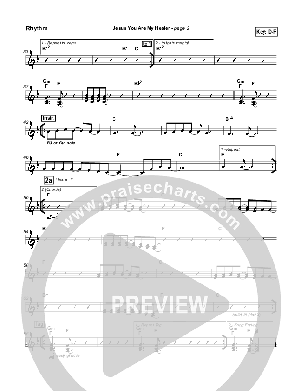 Jesus You Are My Healer Rhythm Chart (Don Moen)