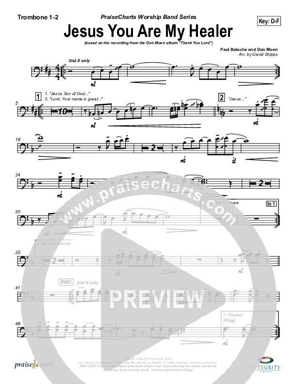 Jesus You Are My Healer Trombone 1/2 (Don Moen)