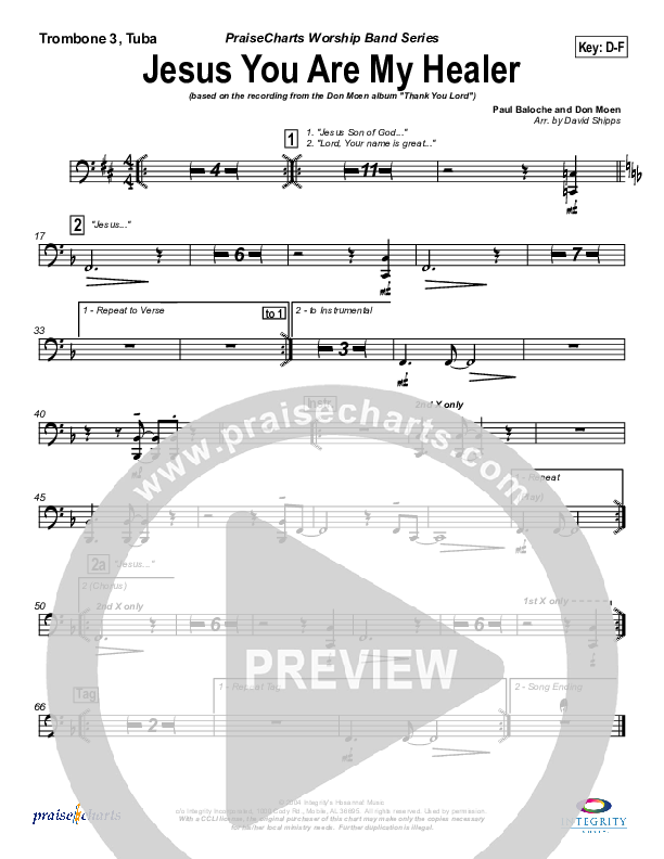 Jesus You Are My Healer Trombone 3/Tuba (Don Moen)
