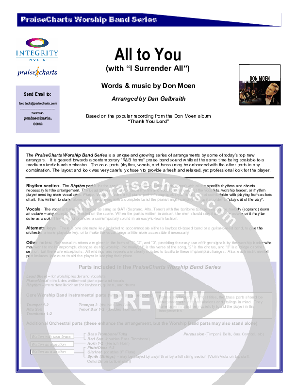All To You (with I Surrender All) Cover Sheet (Don Moen)