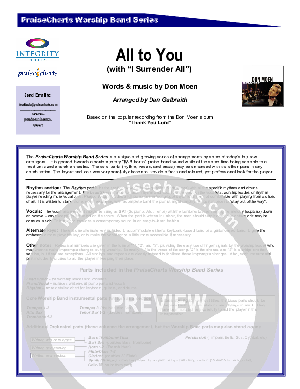 All To You (with I Surrender All) Orchestration (Don Moen)