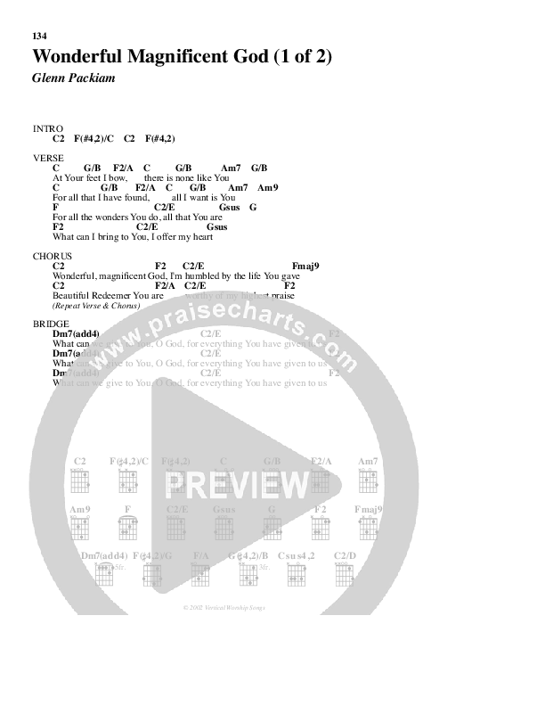 Wonderful Magnificent God Chord Chart (Don Moen)