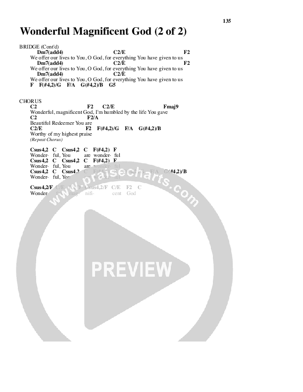Wonderful Magnificent God Chord Chart (Don Moen)