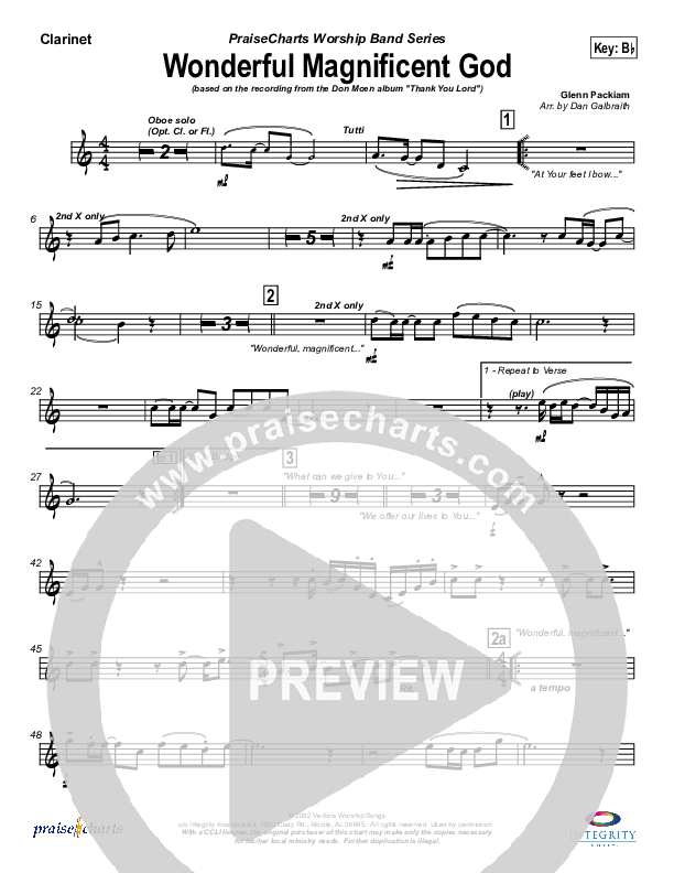 Wonderful Magnificent God Clarinet (Don Moen)