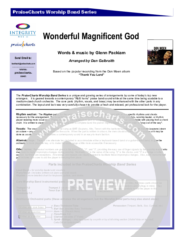 Wonderful Magnificent God Cover Sheet (Don Moen)