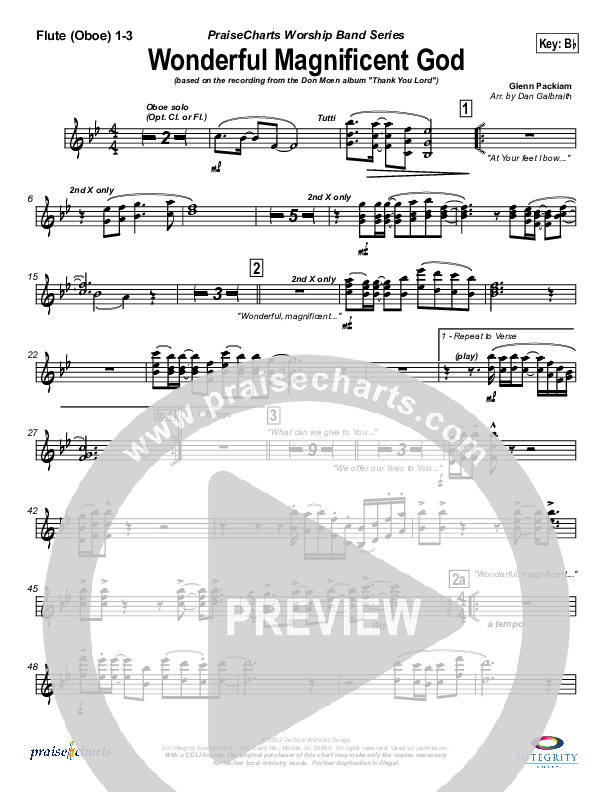 Wonderful Magnificent God Flute/Oboe 1/2/3 (Don Moen)