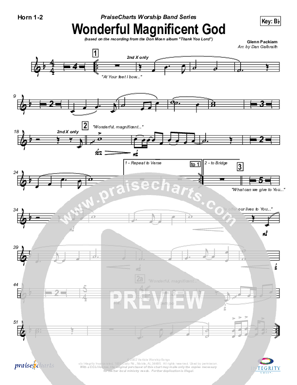 Wonderful Magnificent God French Horn 1/2 (Don Moen)