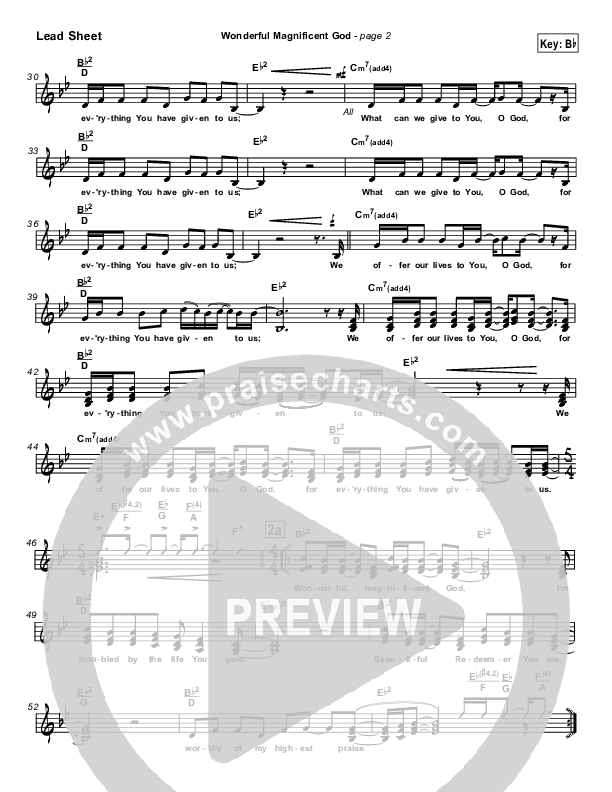 Wonderful Magnificent God Lead Sheet (Don Moen)