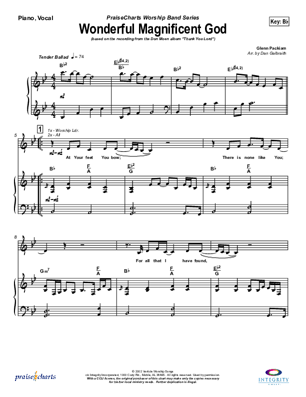 Wonderful Magnificent God Piano/Vocal & Lead (Don Moen)