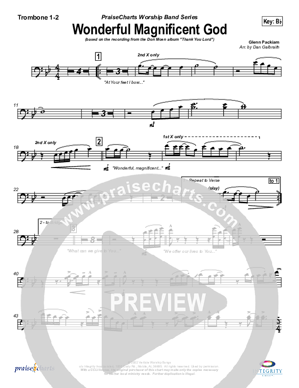 Wonderful Magnificent God Trombone 1/2 (Don Moen)