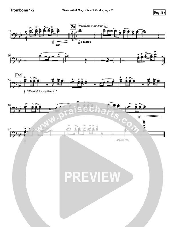 Wonderful Magnificent God Trombone 1/2 (Don Moen)
