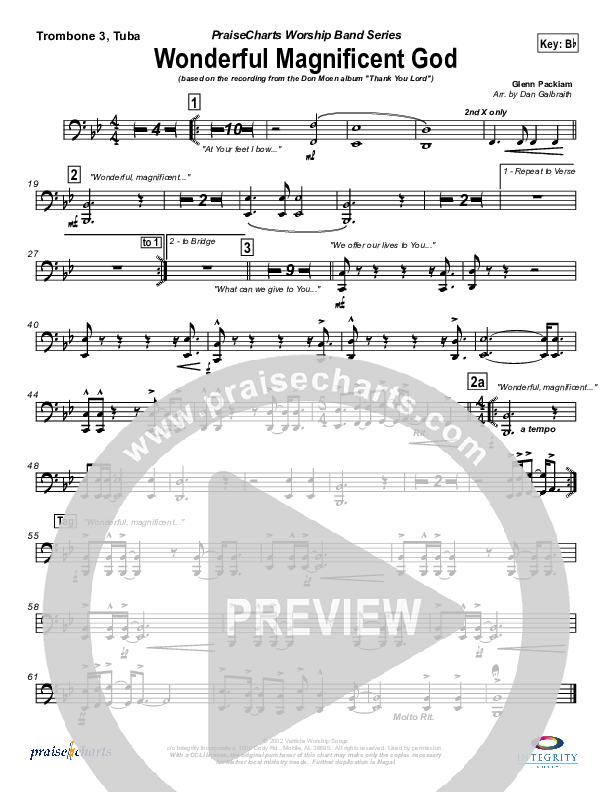 Wonderful Magnificent God Trombone 3/Tuba (Don Moen)