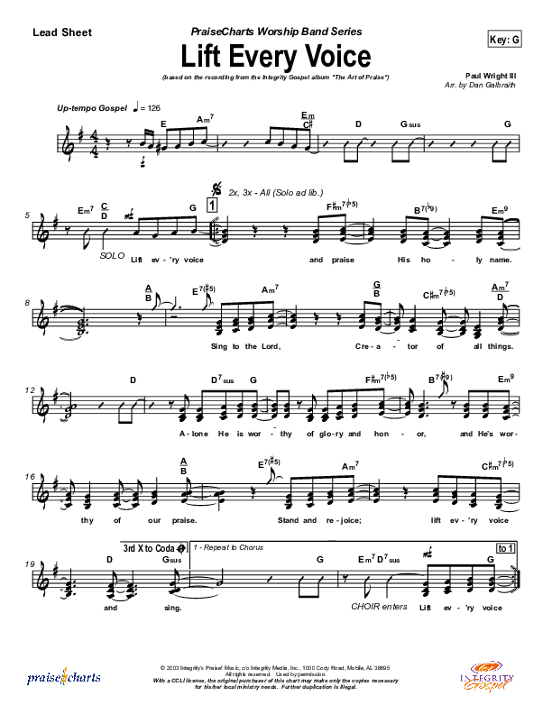 Lift Every Voice Lead Sheet (Paul Wright)