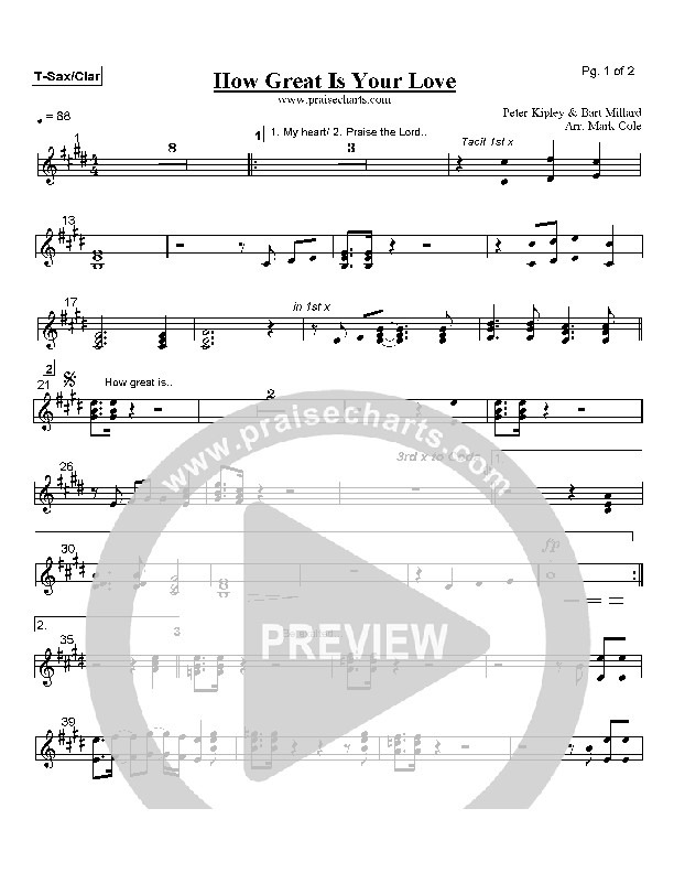 How Great Is Your Love Tenor Sax/Clarinet (MercyMe)