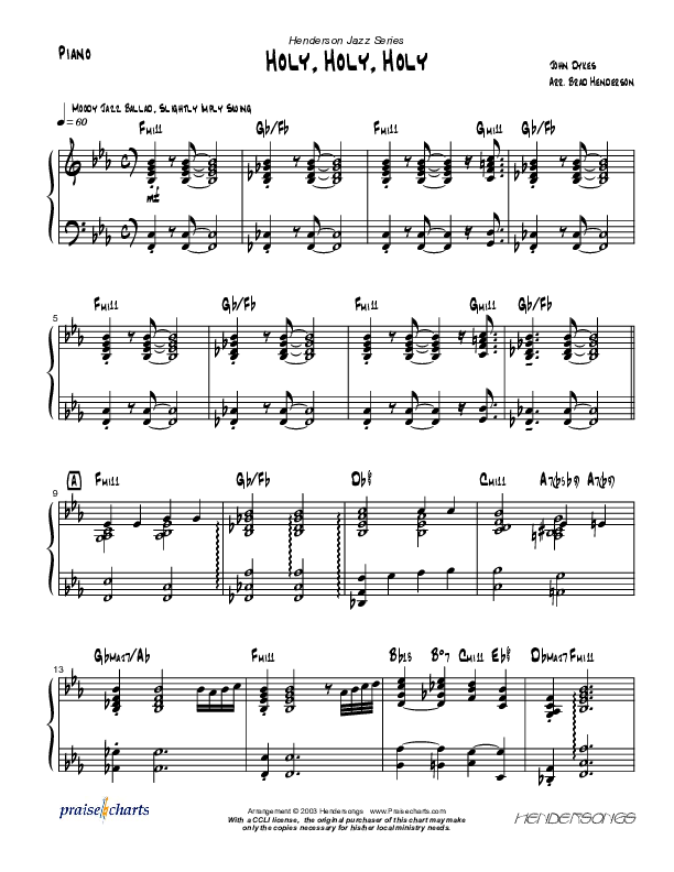 Holy Holy Holy (Instrumental) Piano Sheet (Brad Henderson)