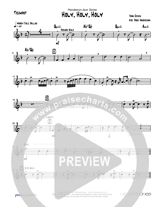 Holy Holy Holy (Instrumental) Trumpet (Brad Henderson)