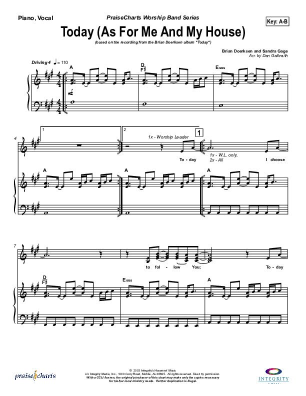Today Piano/Vocal (SATB) (Brian Doerksen)