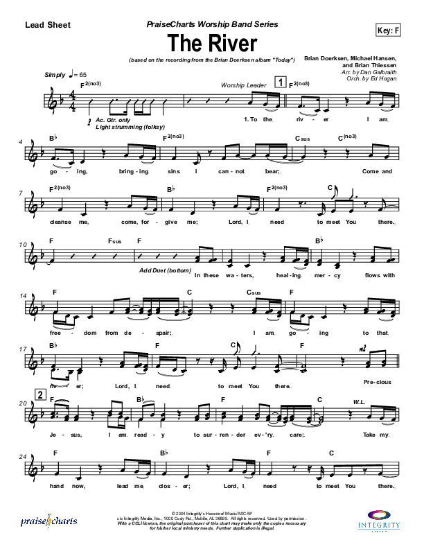 The River Lead Sheet (SAT) (Brian Doerksen)