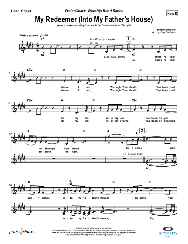 My Redeemer Lead Sheet (Brian Doerksen)