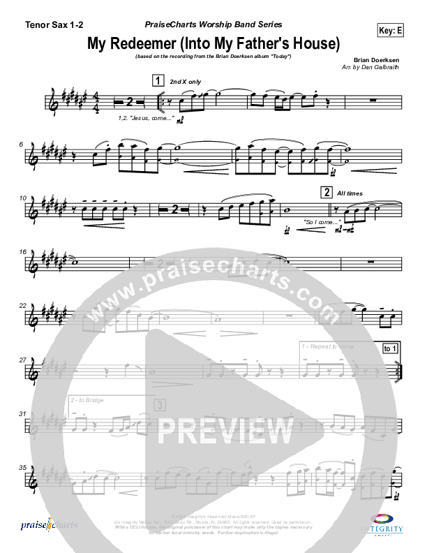 My Redeemer Tenor Sax 1/2 (Brian Doerksen)