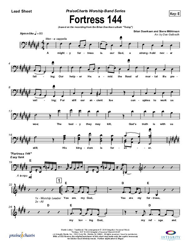 Fortress 144 (with A Mighty Fortress) Lead Sheet (Brian Doerksen)