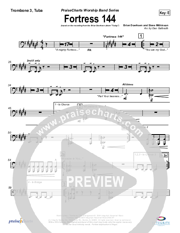 Fortress 144 (with A Mighty Fortress) Trombone 3/Tuba (Brian Doerksen)